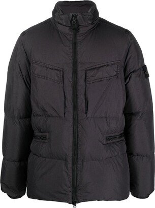 Compass-patch down puffer jacket