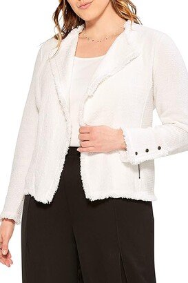 Plus Size Fringe Mix Jacket (Paper White) Women's Clothing