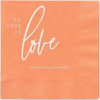 Wedding Napkins: So This Is Love Napkin, White, Coral