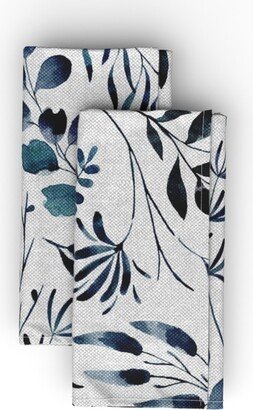 Cloth Napkins: Leaves Nature Botanical Prints Cloth Napkin, Longleaf Sateen Grand, Blue