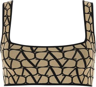 VLogo Motif Square-Neck Cropped Top