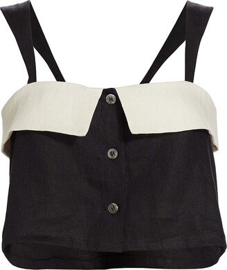 Hevron Lucia Linen Button-Front Crop Top