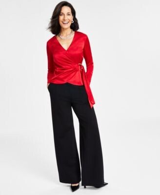 Womens High Rise Wide Leg Pants Surplice Wrap Long Sleeve Blouse Created For Macys