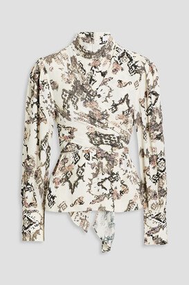 Sakari wrap-effect printed crepe de chine blouse