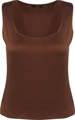 Rue Les Createurs Basic Crinkled Textured Brown Blouse