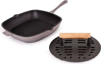 Neo Enameled Cast Iron 2 Piece Grill Pan and Slotted Steak Press Set