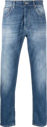 Whiskering-Effect Low-Rise Tapered Jeans