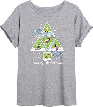 Hybrid Apparel - Peanuts - Christmas - Merry X-Mas Triangle Tree Stamps - Juniors Flowy Muscle T-Shirt - Size Large Heather Grey