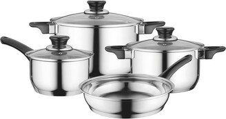 Essentials Gourmet 7Pc 18/10 Stainless Steel Cookware Set, Black Handles