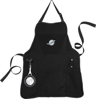 Miami Dolphins Black Grill Apron- 26 x 30 Inches Durable Cotton with Tool Pockets and Beverage Holder