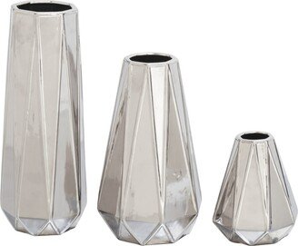 CosmoLiving by Cosmopolitan Set of 3 Silver Stoneware Glam Vase, 7