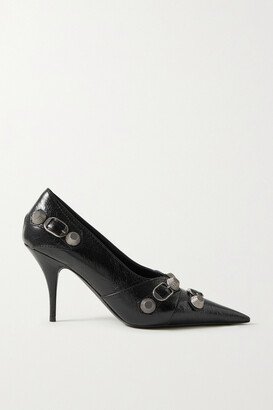 Cagole Studded Crinkled-leather Pumps - Black