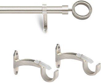 Deco Window 1 Inch Adjustable Nickel Curtain Rod for Windows & Doors Curtains with Round Finials & Brackets Set