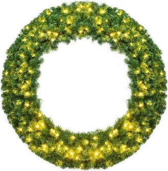 48'' Pre-lit Cordless Artificial Christmas Wreath 714 Tips w/ 200 LED Light&Timer