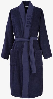 Navy Logo-embroidered Kimono Terry Cotton Dressing Gown