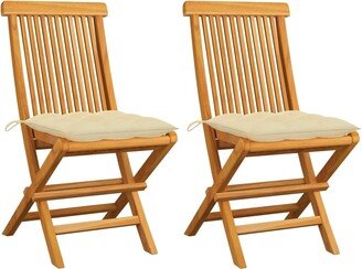 Patio Chairs with Cream White Cushions 2 pcs Solid Teak Wood