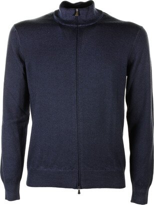 Barba Napoli Blue Sweater With Collar And Zip