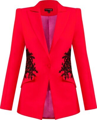 Tia Dorraine Red Fantasy Fitted Blazer With Embroidery