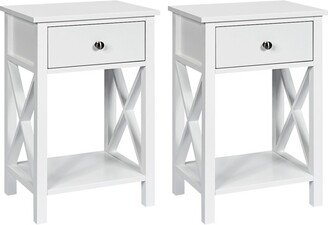 Tangkula 2-Piece X-Design Side End Table Multifunctional Nightstand with Drawer & Shelf White