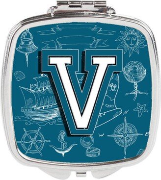 CJ2014-VSCM Letter V Sea Doodles Initial Alphabet Compact Mirror