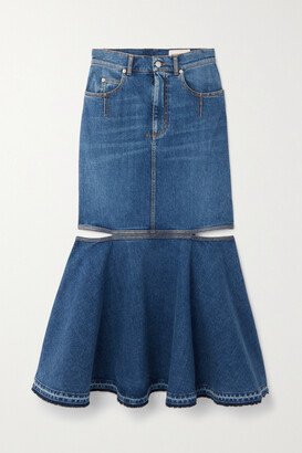 Cutout Denim Maxi Skirt - Blue