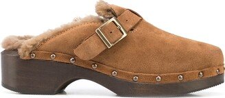 70s Shearling-Trimmed Suede Clogs