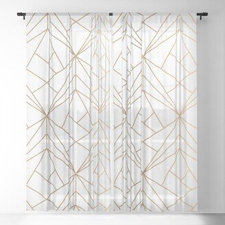 Geometric Gold Pattern With White Shimmer Sheer Curtains