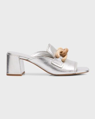 Umita Metallic Wooden Link Slide Sandals