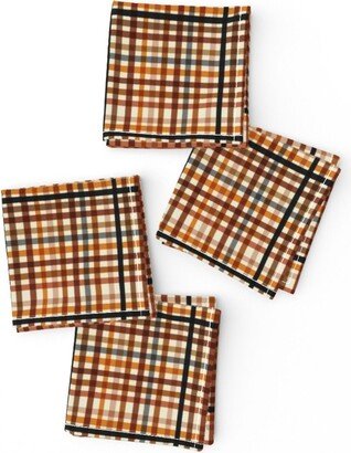 Harvest Plaid Cocktail Napkins | Set Of 4 - Fall By Kelsipope Brown Orange Stripes Autumn Cloth Spoonflower