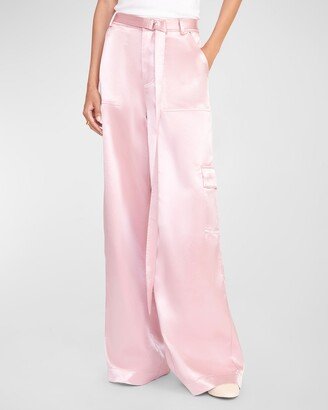 Shay Satin Wide-Leg Cargo Pants