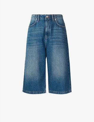 Womens Blue Wide-leg Denim Culottes