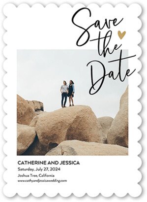 Save The Date Cards: Save The Memories Save The Date, White, 5X7, Pearl Shimmer Cardstock, Scallop