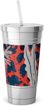 Travel Mugs: Corals And Starfish Stainless Tumbler With Straw, 18Oz, Blue