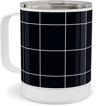 Travel Mugs: Grid - Black Ad White Stainless Steel Mug, 10Oz, Black