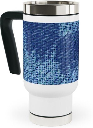 Travel Mugs: Blue Ikat Travel Mug With Handle, 17Oz, Blue