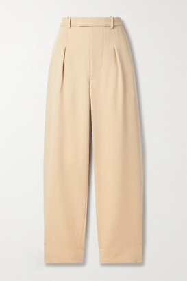 Hailey Bieber Pleated Wool Wide-leg Pants - Brown