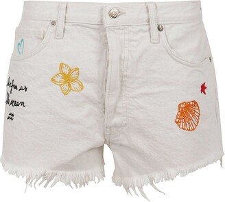 Embroidered Denim Shorts