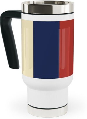 Travel Mugs: Camping Stripe Vertical - Multi Travel Mug With Handle, 17Oz, Multicolor