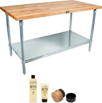 Maple Wood Top Work Table 48 x 24 x 1.5 with Adjustable Lower Shelf and 3 Piece Wood Cutting Board Care and Maintenance Set