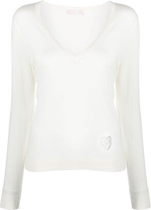 logo-embellished V-neck jumper-AA