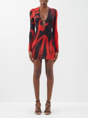 Helios Plunge-front Printed-jersey Mini Dress