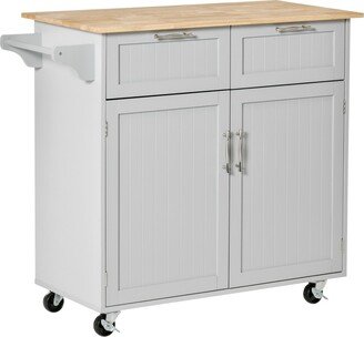 Homcom 41 Kitchen Storage Utility Island w/ Wheels, Drawers & Towel Rack, Grey