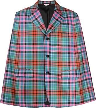 Madras-check wool blazer