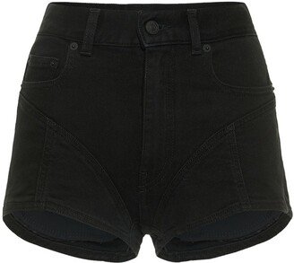 Contrast hi-waist denim & jersey shorts