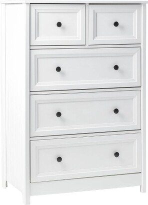 Farmhouse 5 Drawer Grooved Tall Storage Dresser White - Saracina Home