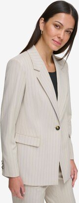 Petite Pinstriped Single-Button Blazer - Pebble / Black