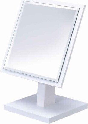 Square Makeup Mirror with Wooden Pedestal Base, White and Silver - 9.25 H x 5.25 W x 7 L Inches