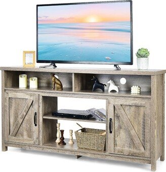 59'' TV Stand Media Center Console Cabinet w/ Barn Door for TV's 65'' Natural