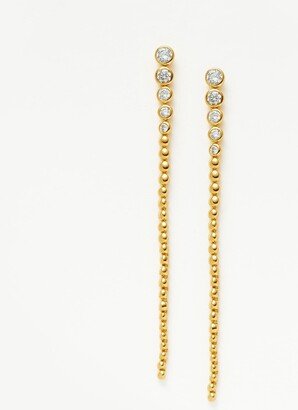 Articulated Beaded Stone Extra Long Drop Stud Earrings | 18ct Gold Plated Vermeil/Cubic Zirconia