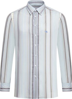 Logo Embroidered Striped Button-Up Shirt-AB